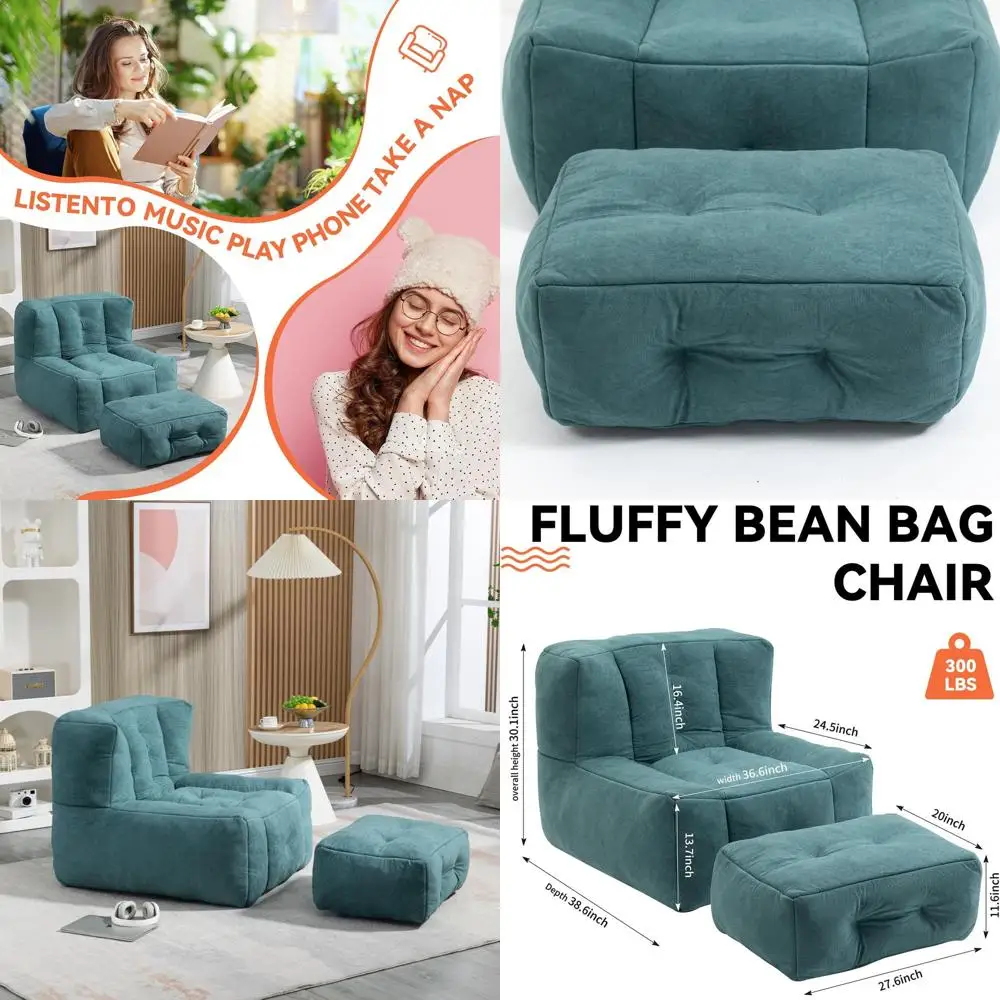 

Luxury Bean Bag Chair with Memory Foam and Ottoman, Ideal for Living Room, Bedroom, or Lounge, Lake Blue