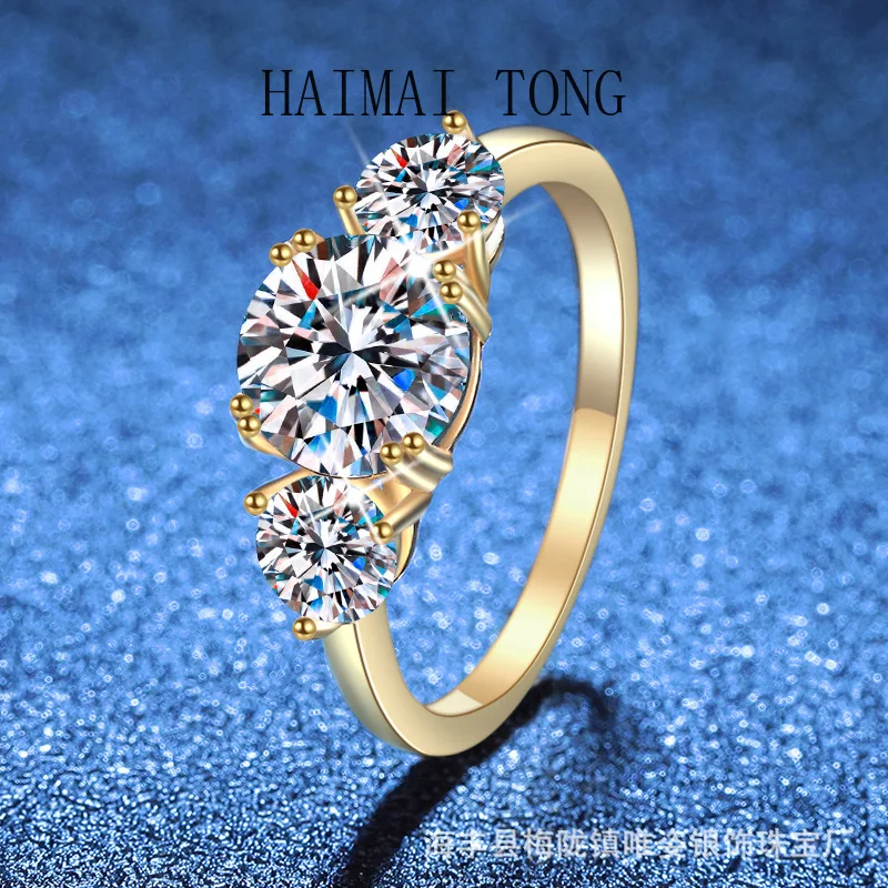 

HAIMAITONG PT950 Platinum Ring Women's Ring Gold Plated, European and American Sansheng Stone Luxury 3 Carat Moissanite Ring dir