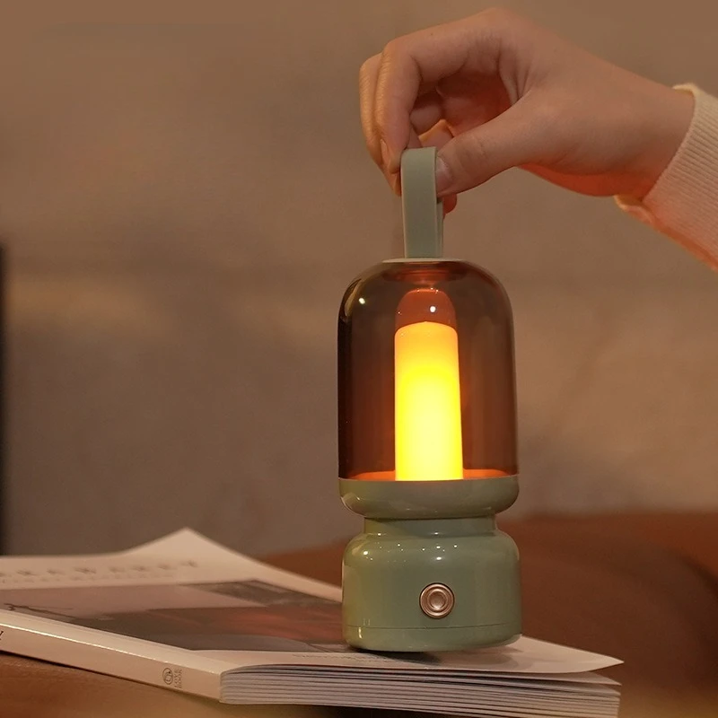 Retro Candlelight มือถือไฟกลางคืนห้องนอน Sleep Soft Light บรรยากาศโคมไฟแบบพกพา Outdoor Camping Light