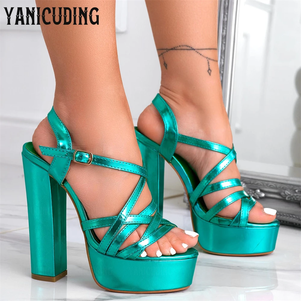 Platform Chunky Heel Sandals Braided Leather Buckle Summer Shoes Fashion Style Multi-color Classic Sandals Customized Large Size
