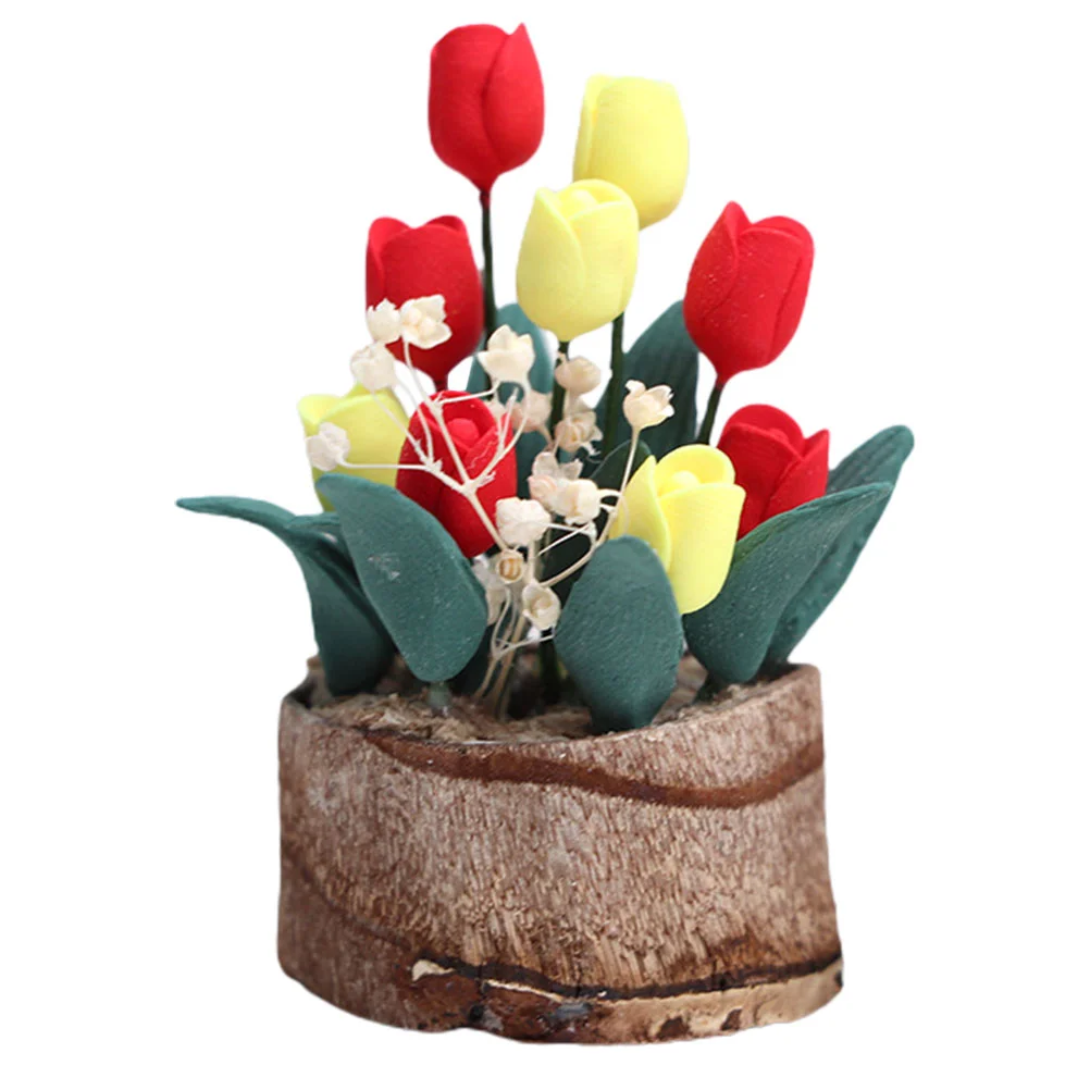 

Flower Pot House Potted Plant Miniature Vase Bonsai Flowers Garden Model Decor Colorful Flowerpot Ornaments Micro Scene