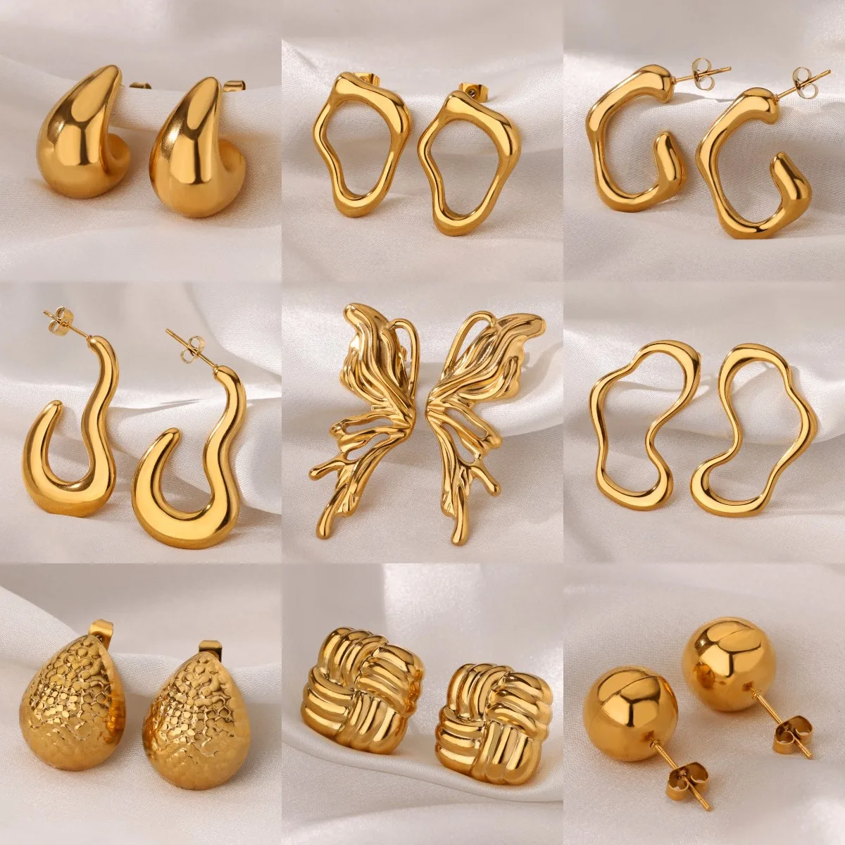 Irregular Butterfly Stainless Steel Stud Earrings for Women Gold Color Cute Wedding Aesthetic Geometric Earring Jewelry Gift BFF