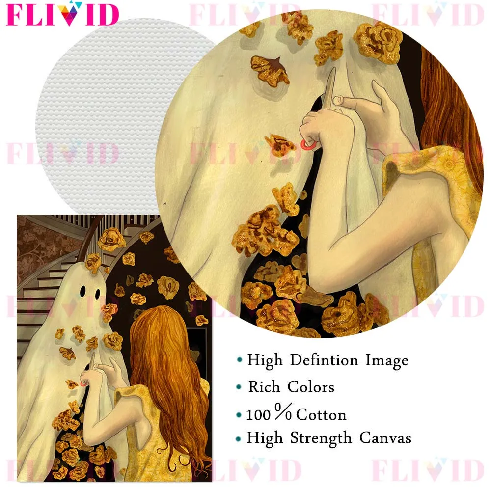 حكايات الساحرات خمر الرسم على لوحات القماش الجدارية الساحرات والورود الصفراء الرجعية المشارك والطباعة لغرفة المعيشة الديكور #5