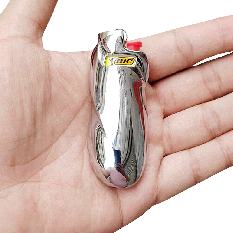 Shiny Zinc Alloy Chromed Metal Shell For Small Bic Lighter J5 J25 No Lighter