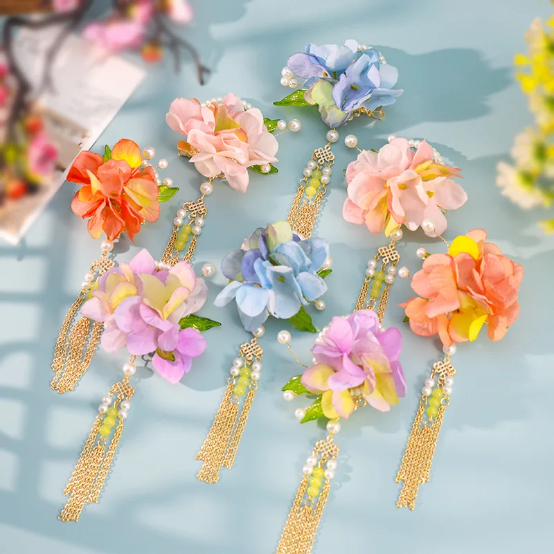 Purple Lovely Flower Hair Clips Vintage Butterfly Hairpins Pendant Hair Grips for Women Chinese Style Hair Jewelry Accessories