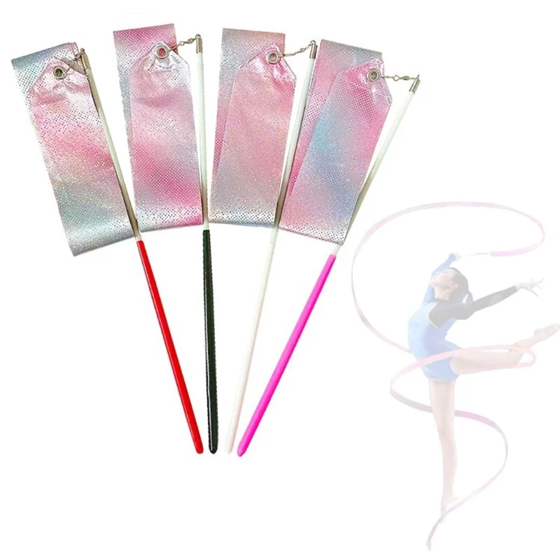 1pcs Flashing Star Gym Ribbons Dance Ribbon Rhythmic Art Gymnastics Ballet Streamer Twirling Rod Rainbow Stick Training 2M/4M