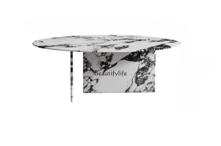 

Marble coffee table living room household minimalist small apartment cream style retro modern round