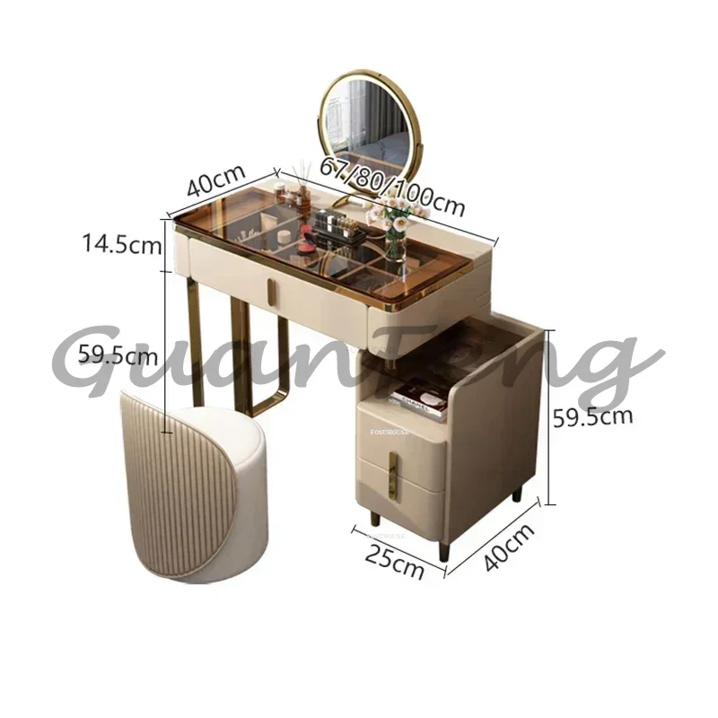 Nordic Luxury Glass Vanity Solid Wood Makeup Dressing Table Small Apartment Bedroom Furniture With Storage Cabinet