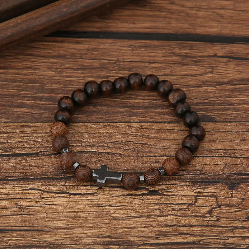 Punk retro handmade woven jewelry men's coffee alloy cross scripture bracelet Leather set bracelet