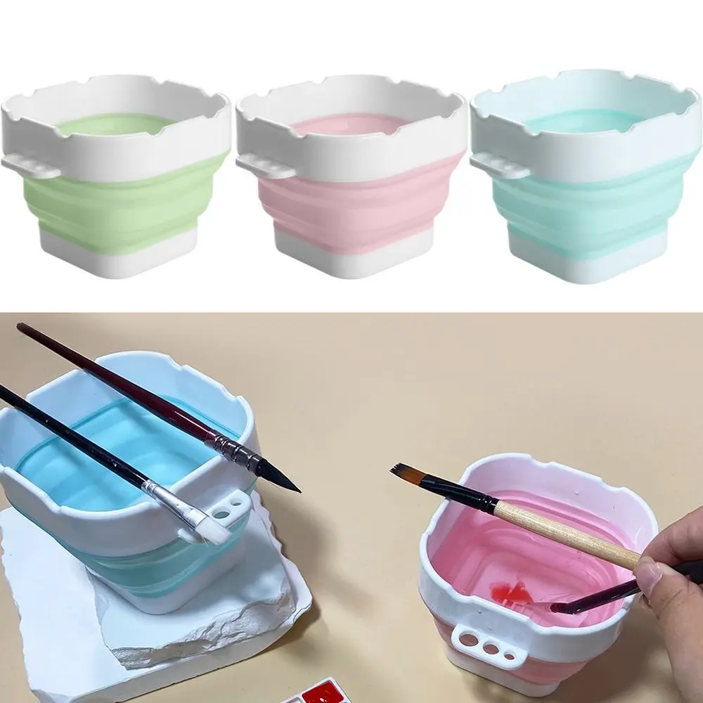 Morandi Color Mini Paint Bucket Portable Reusable Folding Washing Basin Anti-slip Brush Holder Pen Brush Washer Art Supply