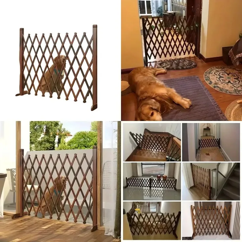 Retractable Wooden Garden Fence Expandable Pet Barrier Weatherproof Outdoor Enclosure