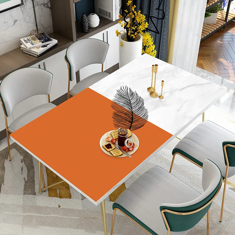 

Pu Tablecloth Oil Proof Waterproof Wash Free Tablecloth Household Leather Hot Proof Desk Mat Rectangular Desk Tea Table Cloth