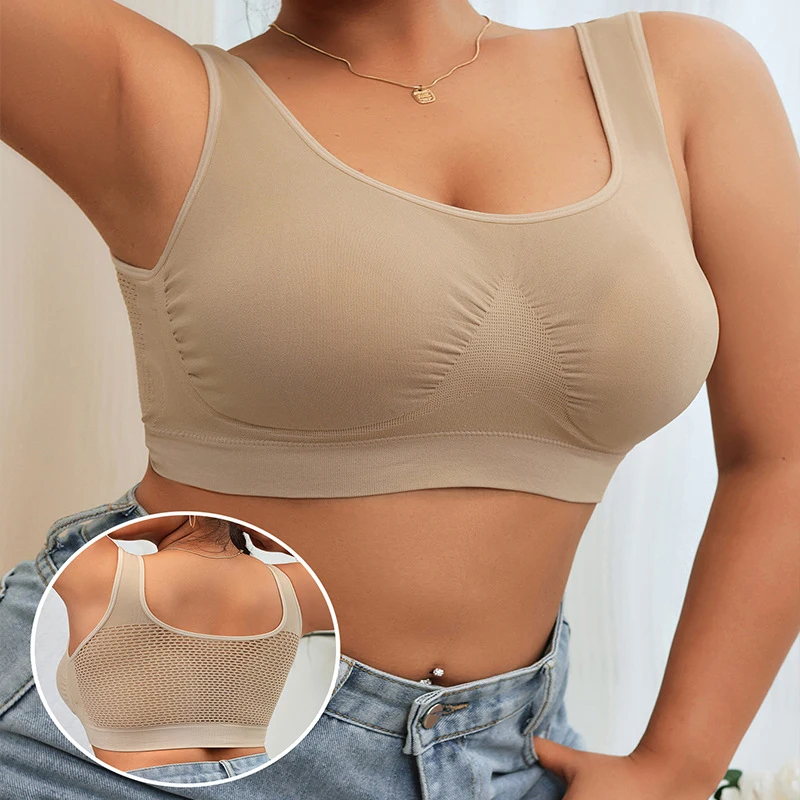 Biustonosz sportowy CINOON Plus Size dla kobiet, bez fiszbinów, pełny kształt miseczki, oddychający, z siateczkowym tyłem, komfortowy, podtrzymujący, do jogi, bezszwowy, push-up, bielizna.