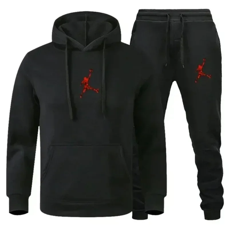 2026 men's outdoor fitness sportswear set featuring a hooded long-sleeved sweatshirt, pullover and casual pants for autumn