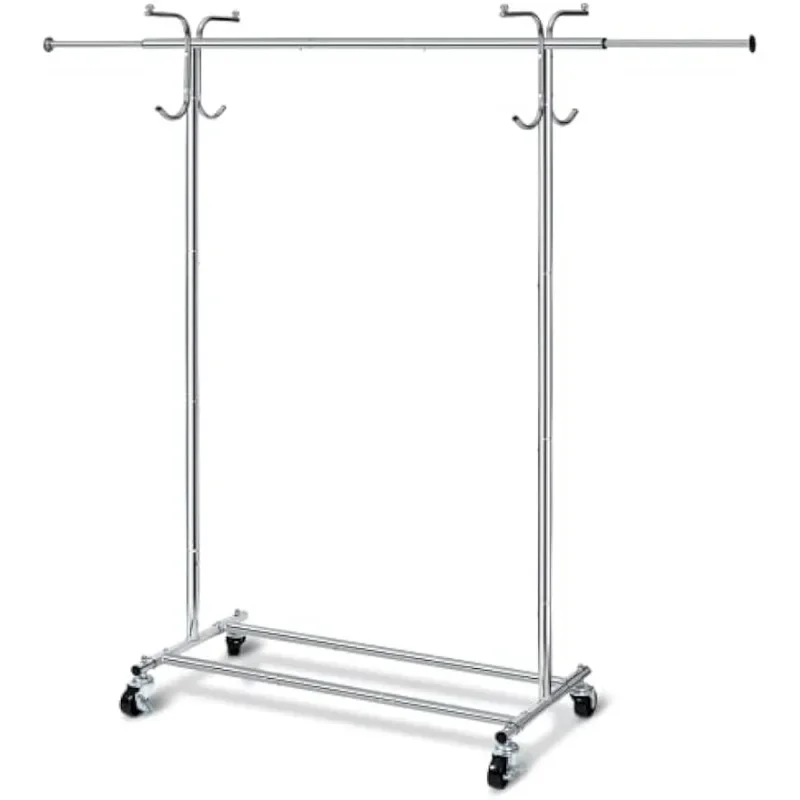 

Adjustable 2-in-1 Heavy Duty Garment Rack & Coat Rack, 66" L, Rolling Clothes Rack with Lockable Wheels, Clothing