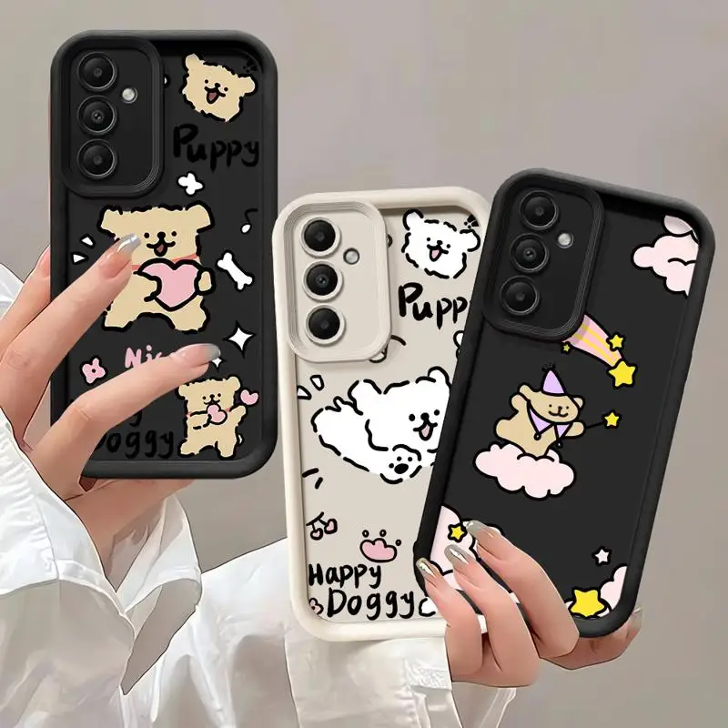 Coque de téléphone pour Samsung Galaxy A55, A52, A33, A24, A15, A12, A23, A22, 5G, A54, A52s, A53, A14 Funda Cover Line, Chiot mignon, Chien de dessin animé
