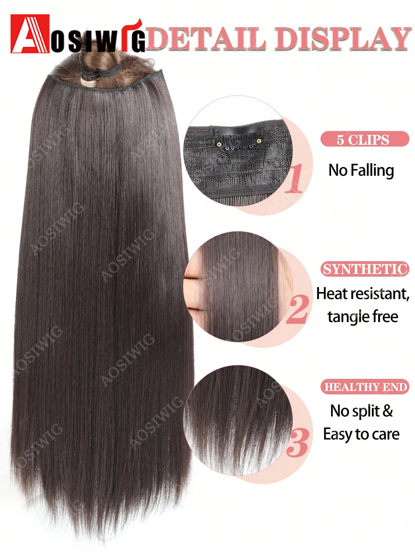 Synthetic Long Straight Clip In Hair Extensions