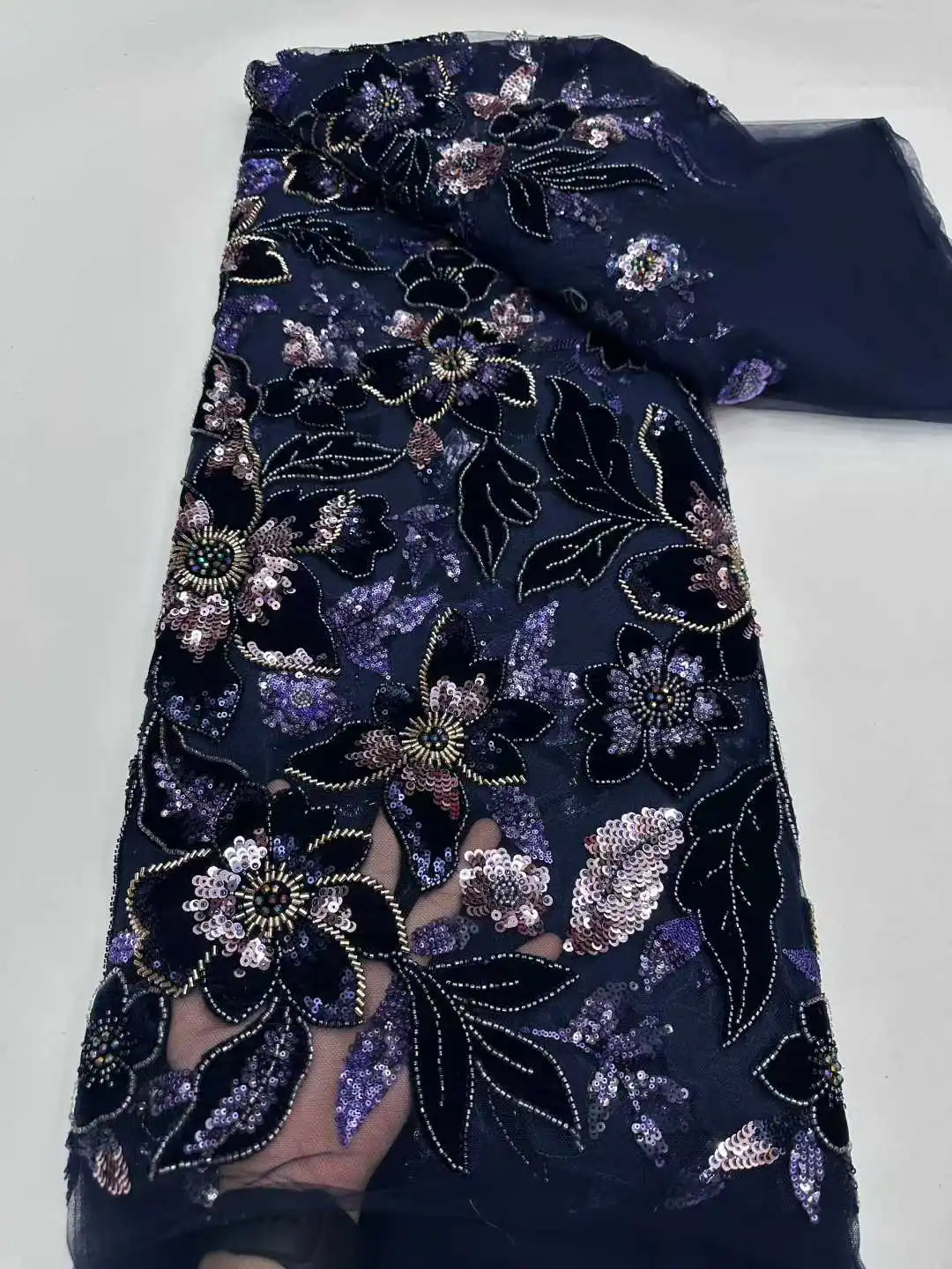 African Sequins Velvet Lace Fabric 2025 High Quality French beaded Lace Nigerian Mesh Lace Fabrics For Wedding Party Dress Sew