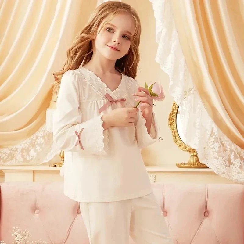 Spring Autumn New Baby Girl Pajamas Two-piece Set Princess Style Children Cotton Home Clothes Girls Casual Long-sleeved Pajamas