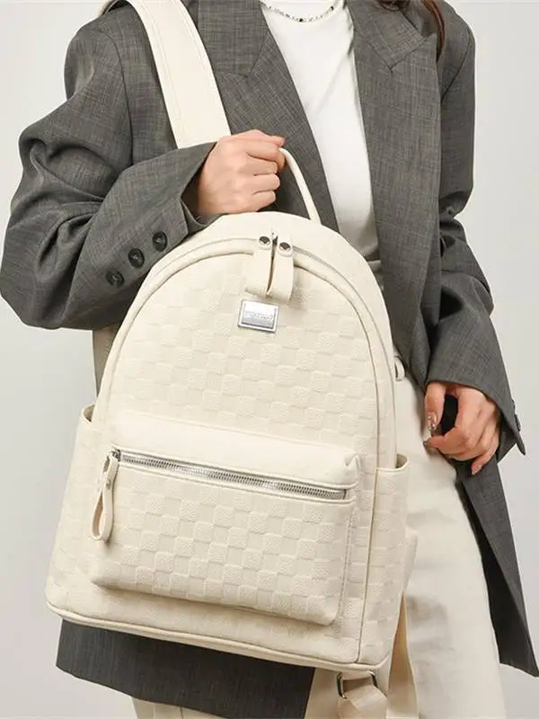 

Casual Travel Laptop Bapa Large Capaci Soft Leather Faion Plaid Women's oulder Bag Leisure Bookbag Sli Trendy