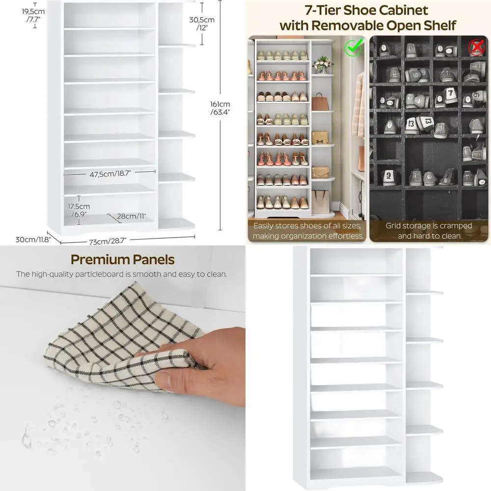 

9-уровневый регулируемый деревянный шкаф для обуви с открытыми полками, многофункциональный органайзер для прихожей, белый