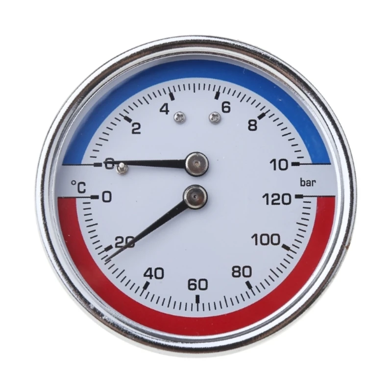 Compact Thermo-manometer Boiler Temperature Pressure Gauge Mearsuring 0-10 Bar 0-120 ℃ Suitable for Floor Heating System