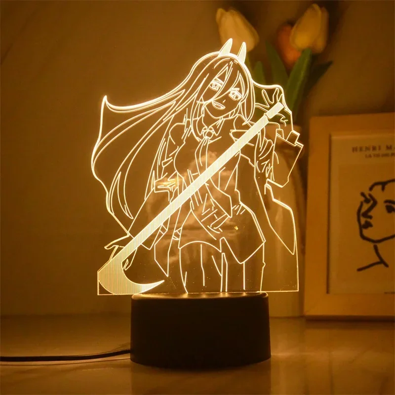 Anime Chainsaw Man LED Night Light para Decoração do Quarto, Lâmpada 3D, Manga, Acrílico Action Model Toy, Kids Birthday Gift