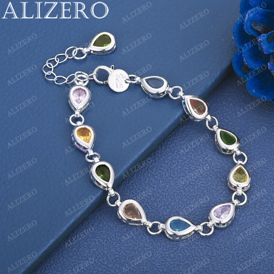 

ALIZERO 925 Sterling Silver Multicolor Zircon Water Drop Bracelets Fashion Accessories Elegant Style Jewelry Gifts