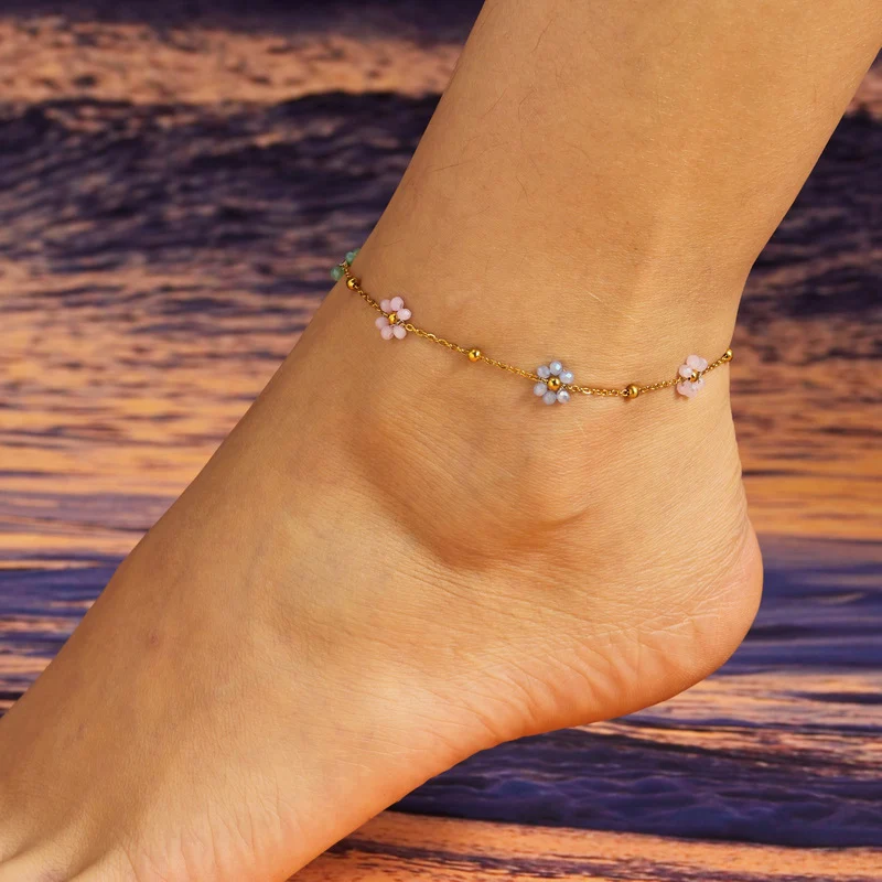 Charm Red Cherry Anklets for Women Vintage Boho Zircon Love Heart Flower Foot Leg Ankle Chain Girls Beach Party Jewelry Gifts