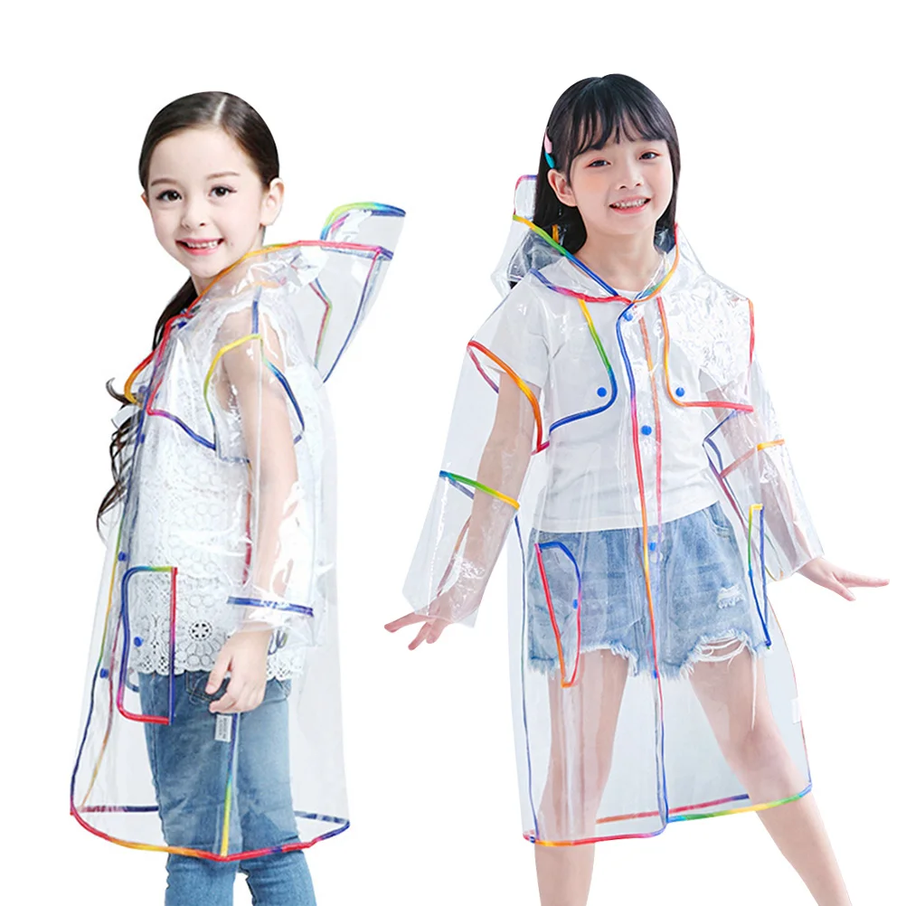 

Reusable EVA Raincoat Clear Hooded Poncho Covered One-piece Poncho Childrens Raincoat for Kids Children ( Size, Colorful)