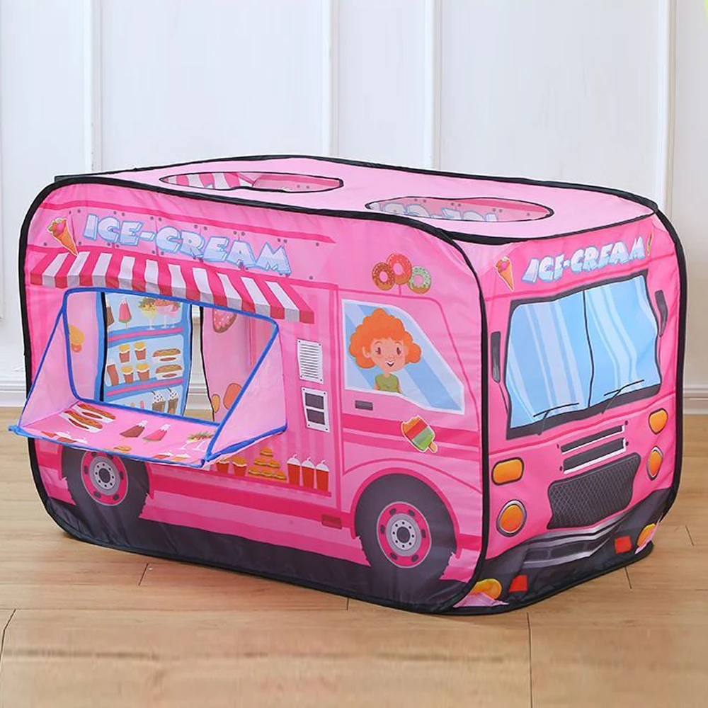 Kids Ice Cream Van Pop Up Play Tent for Kids Foldable Indoor & Outdoor Playhouse Vehicle Toys for Toddlers Boys and Girls Gift