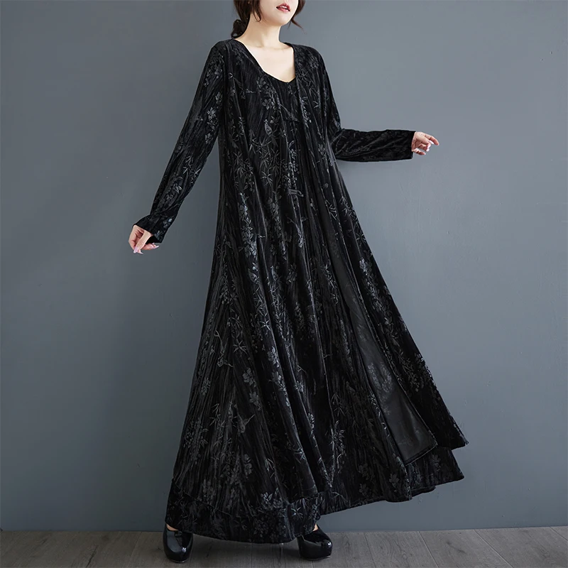 

Vibrant Velvet Floral Print Button up Long Coat for Women Commute Style Regular Thickness Long Sleeve Autumn Season Polyester...