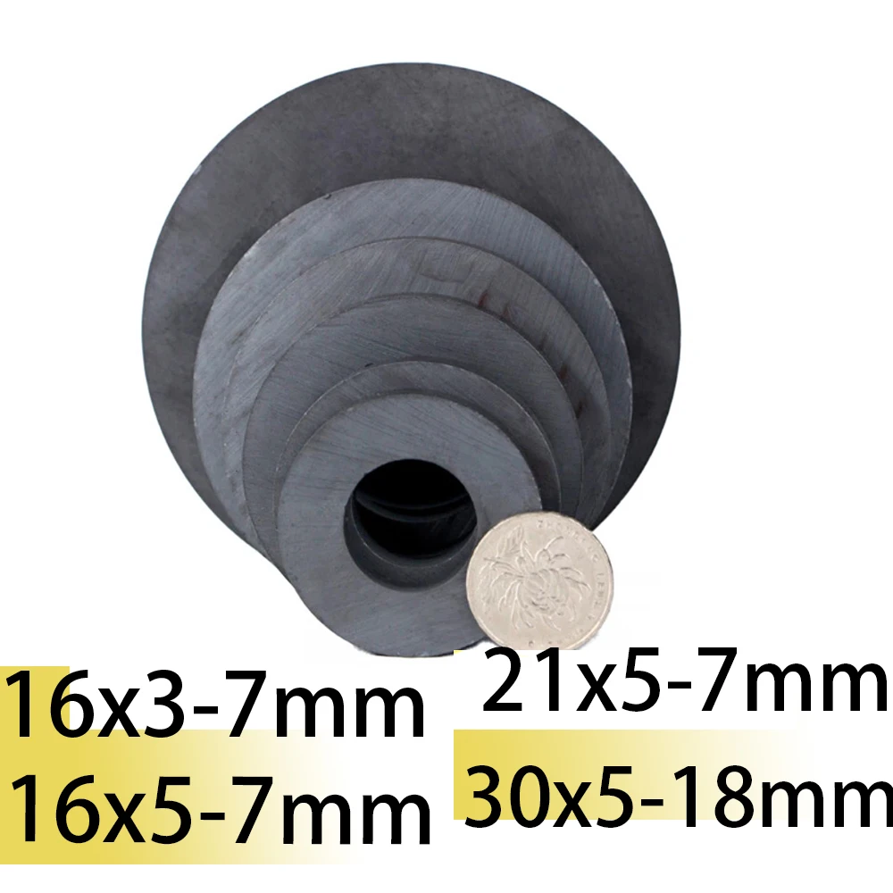 

80/100pcs 16x5-7mm 16x3-7mm 21x5-7 magnet Black with Hole 7mm Magnetic Ridge black magnets Ferrite Permanent Speaker Hardware