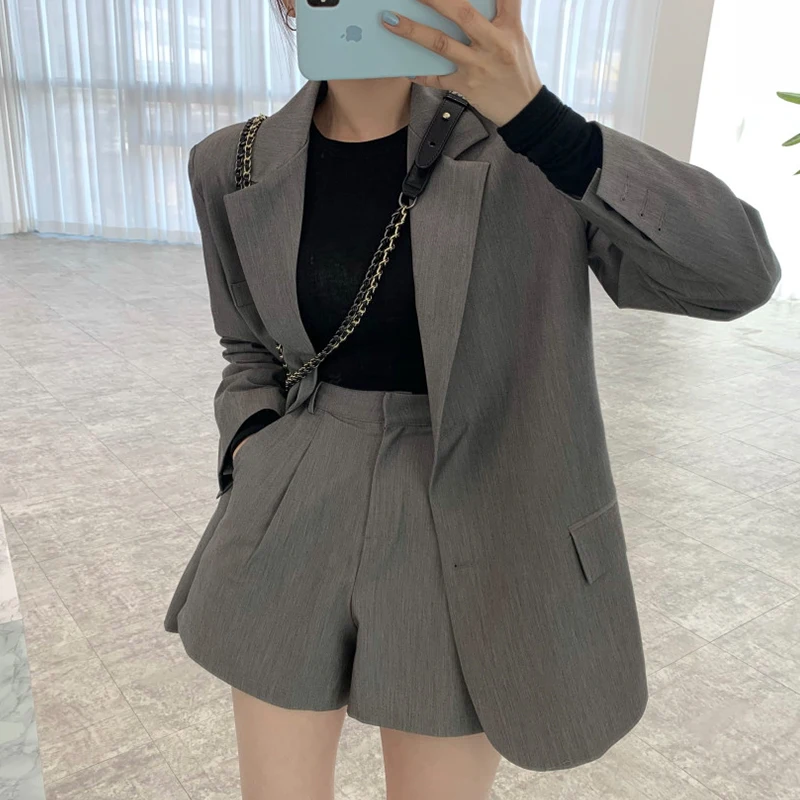Chic Vintage Spring Long Sve Suit Jaet Loose High Waist Wide Leg Pants orts Set Women's Faion Cotton Blend Ensemble