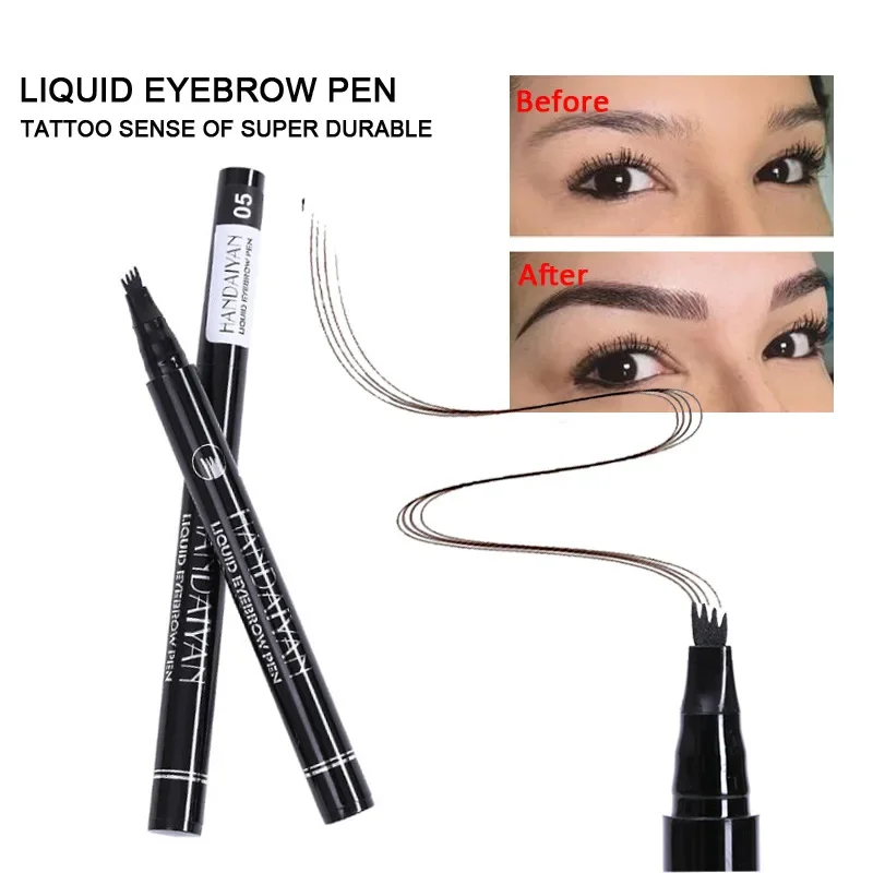 4D Microblading Eyebrow Pen with 4 Forks Tip Long Lasting Fine Sketch Liquid Eyebrow Tattoo Pencil for Eye Brow Make up