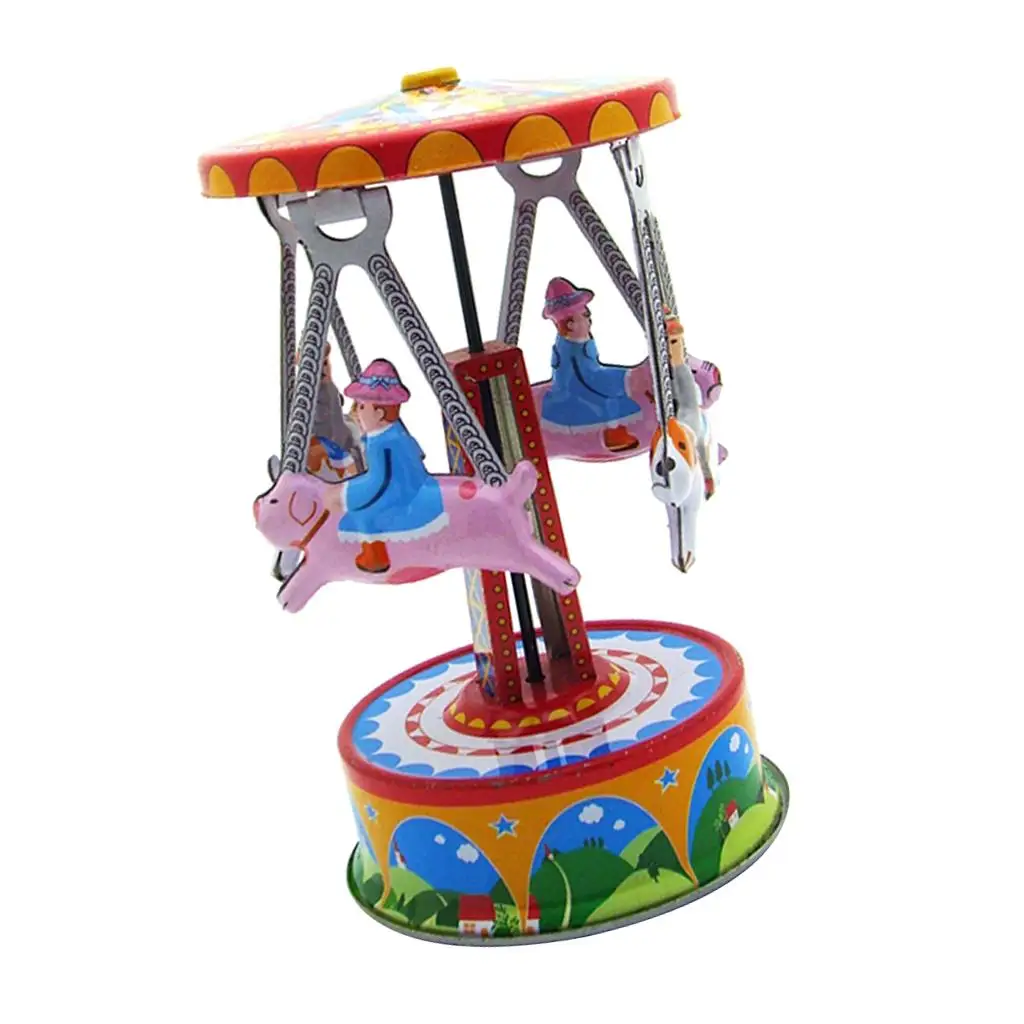 Retro Tin Windup Toy Classic Clockwork Carousel Iron Figure Collectible for Adult Vintage Decor