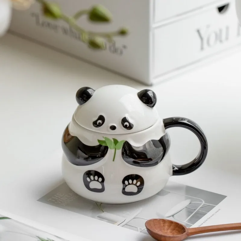 

Cups Cute Ceramic Panda Mug 450ml Large Capacity Embossed Underglaze Color Craft Birthday Gift Home Decoration Milk Coffee Cup