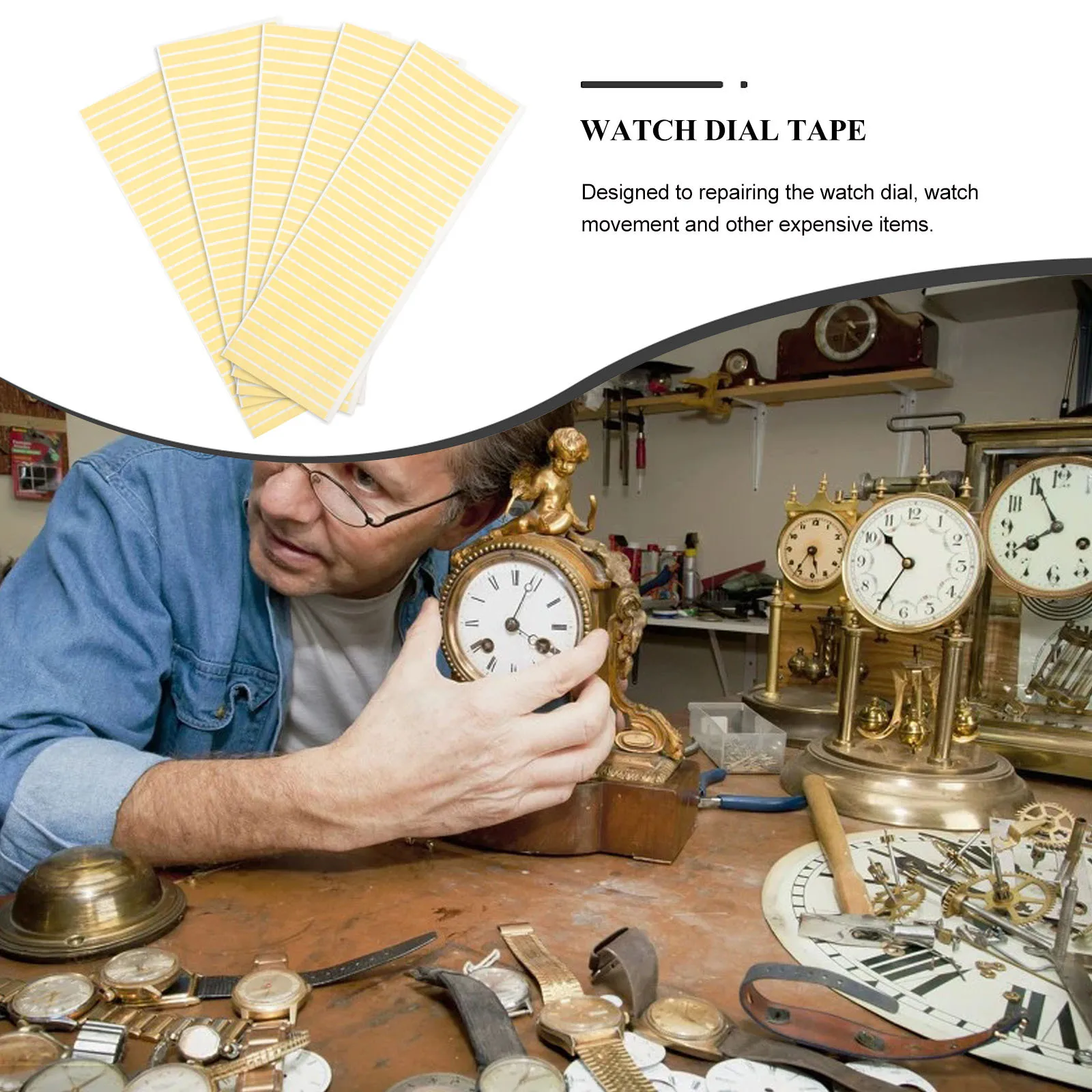 

5pcs Watch Dial Repair Tape Double Sided Yellow Stickers for Dial Special Glue Fragile Goods Easy to Use Carry
