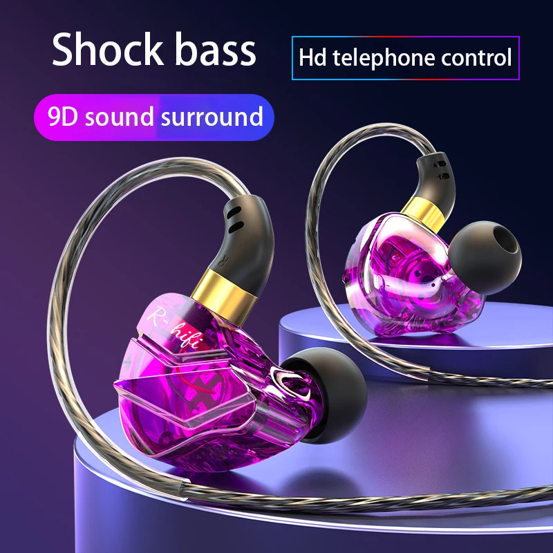 

9D Surround Sound Sports Headset In-ear Wired Heavy Bass Gaming Computer Mobile Phone Headset Wire Controlled with Mic