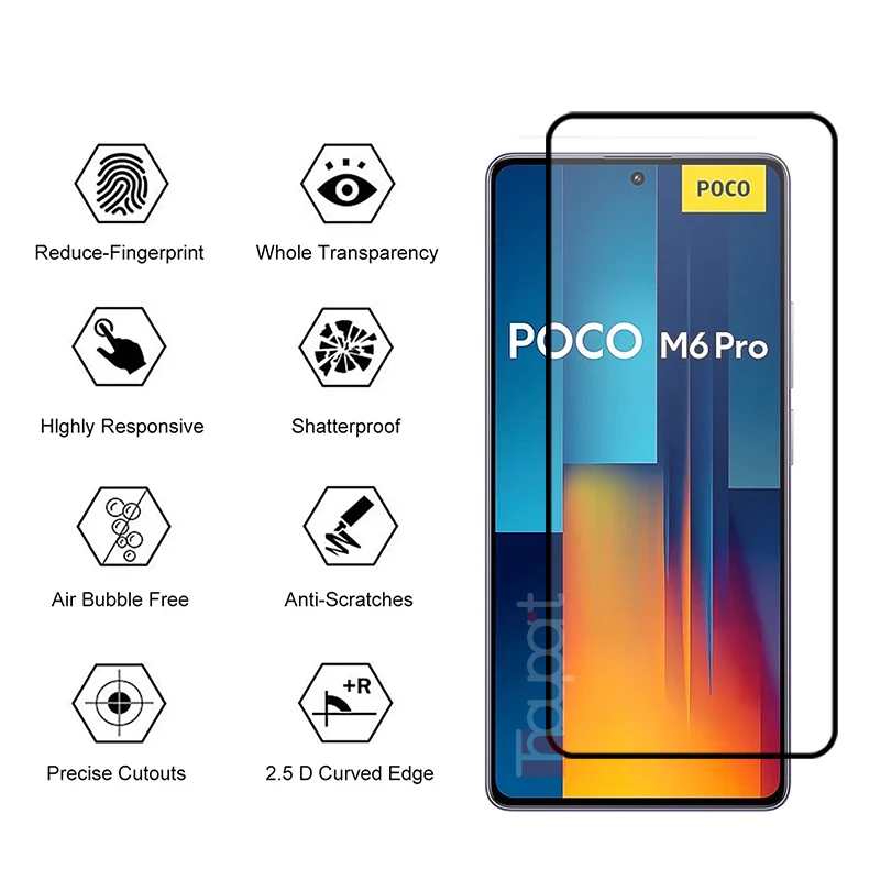 Tempered Glass For Xiaomi Poco M6 Pro 5G Screen Protector Soft Camera Lens Film Poco M6 4G Glass