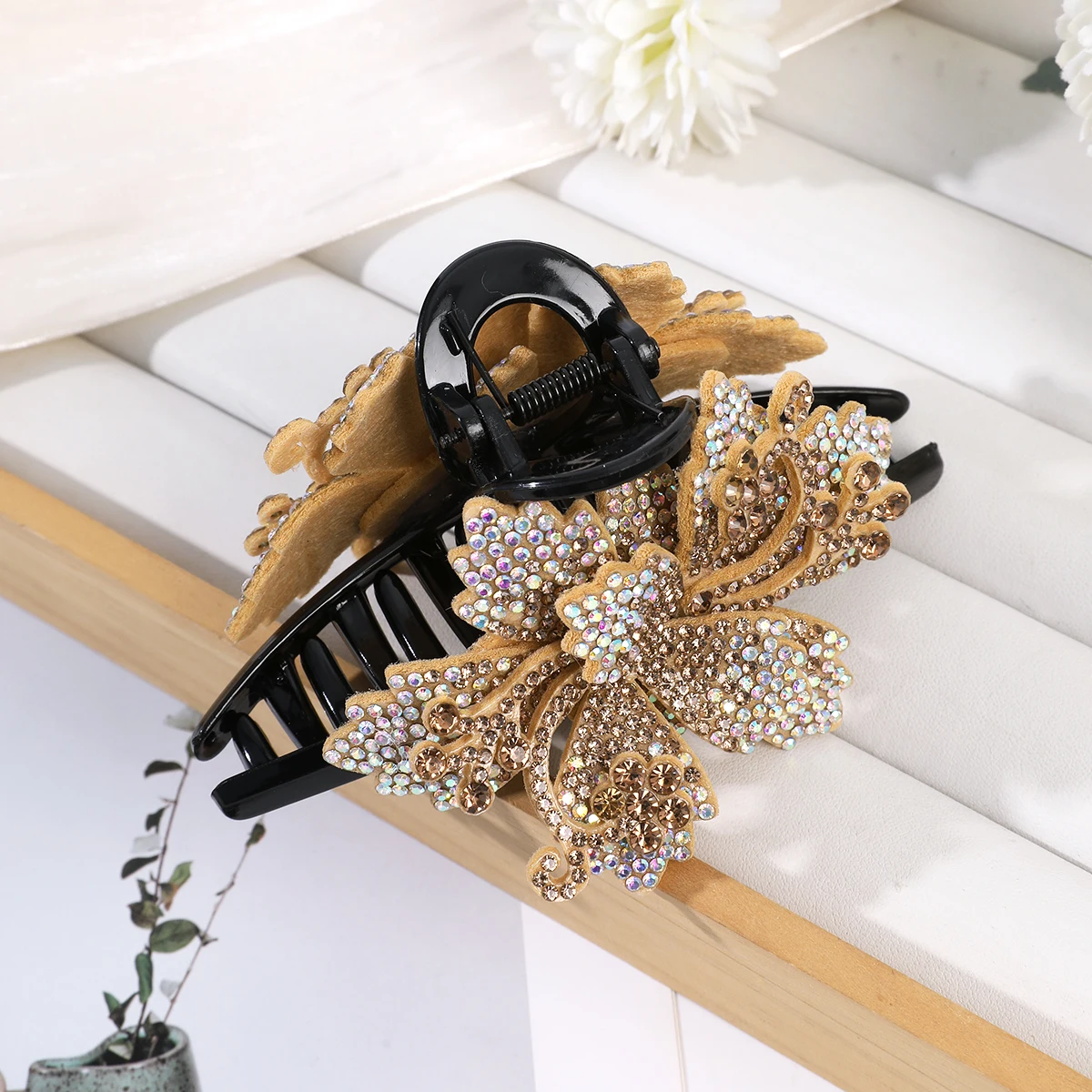 AWAYTR كريستال الشمبانيا بوهينيا مشبك شعر زهور كبيرة النساء كراب المشبك المشابك مشبك شعر القرش كليب إكسسوارات الشعر