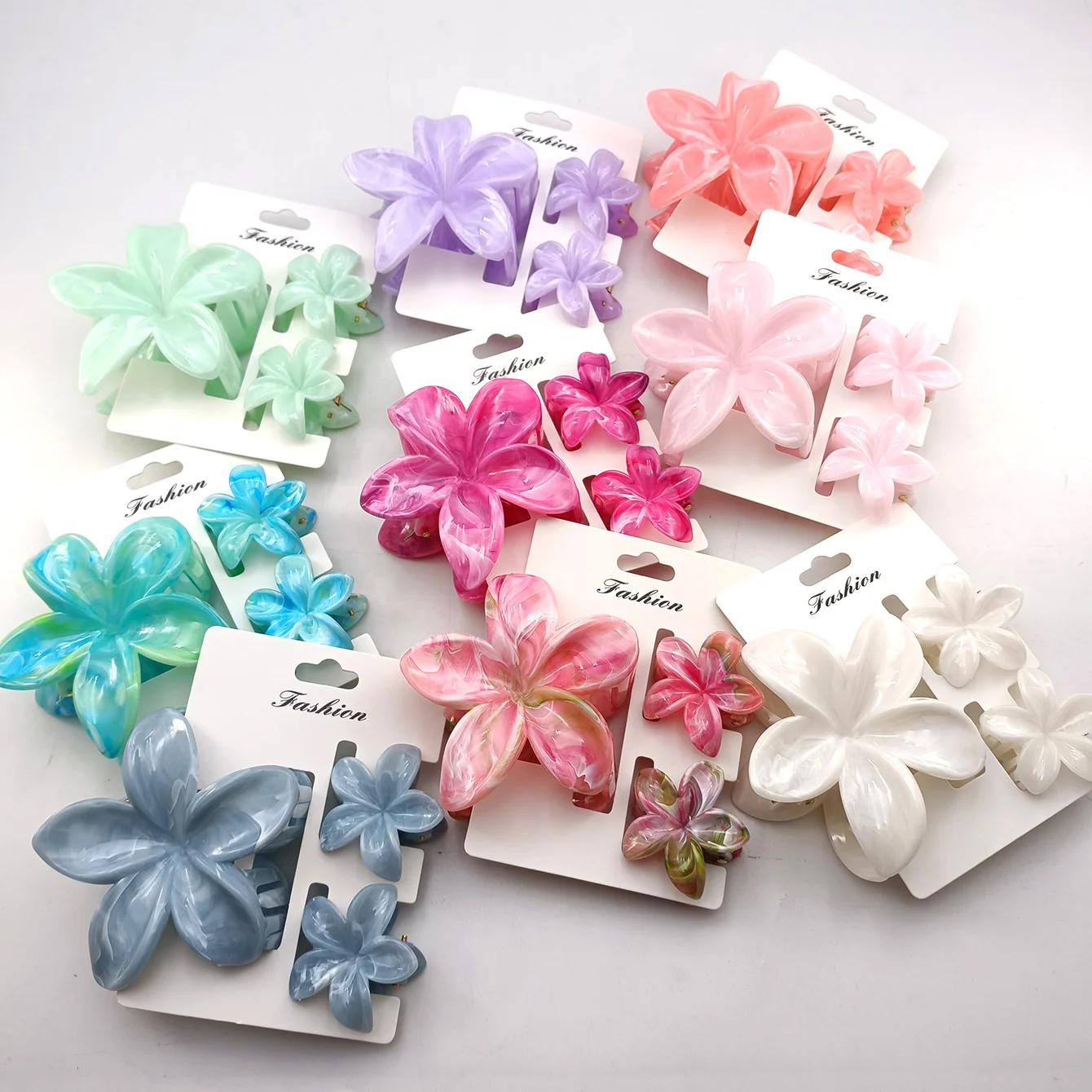 3/6/9/12 Stück Hawaiianische Haarspangen mit Farbverlauf und Blumenmuster für Damen und Mädchen, modische, rutschfeste Haarspangen aus Kunststoff, Haar-Accessoires – Detail 1