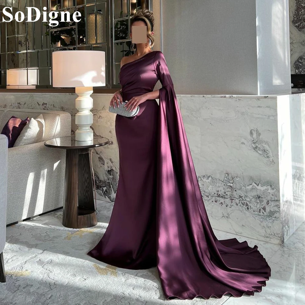 

SoDigne Saudi Arabia Mermaid Satin Evening Dresses One Shoulder Cape Sleeve 2024 Formal Events Party Dress for Women Prom Gowns