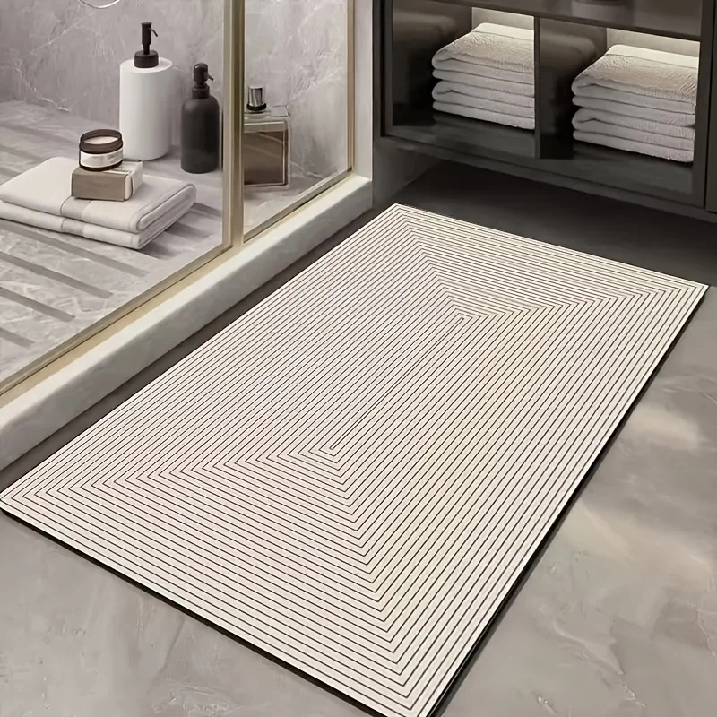 Geometric line style bathroom diatom mud carpet quick-suction non-slip washable shower entrance floor mat convenient and durable