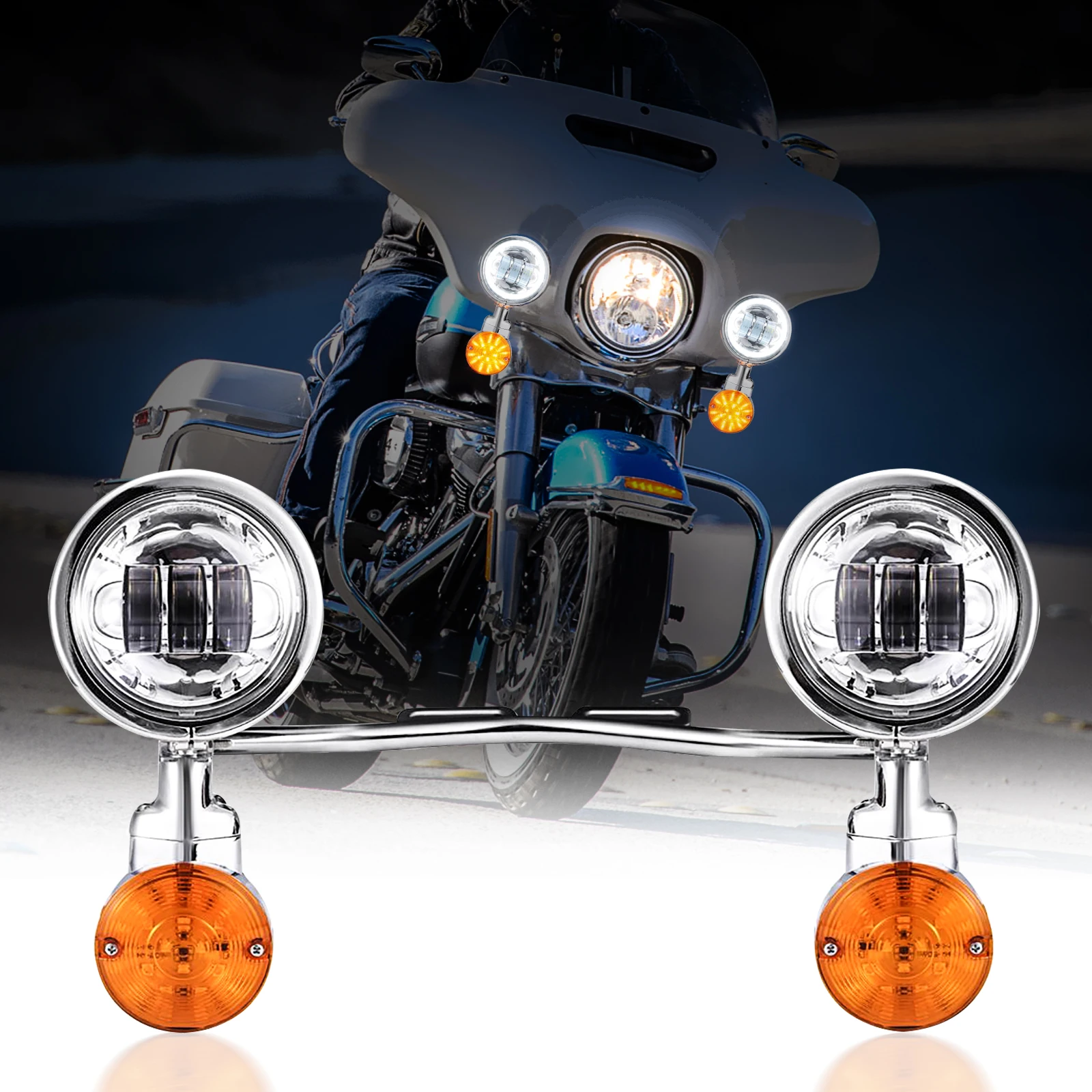 Motorcycle Driving Lights Fog Lights & Turn Signals Lamp Kit Universal for Harley Davidson Honda Suzuki Kawasaki