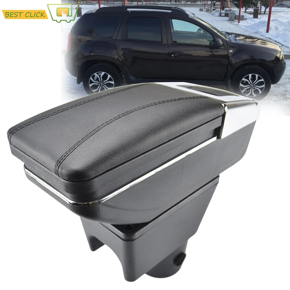 

Storage Box For Renault Dacia Duster I 2010 - 2015 Arm Rest Rotatable Armrest Black Leather 2013 2014