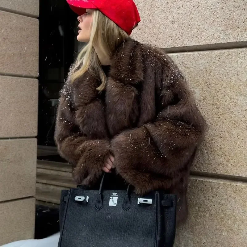 Winter Soft Hairy Luxury Faux Fur Coat Girls Oversized Gradient Overcoats Women Thick Warm Outerwear Fluffy Faux Fox Fur Jacket