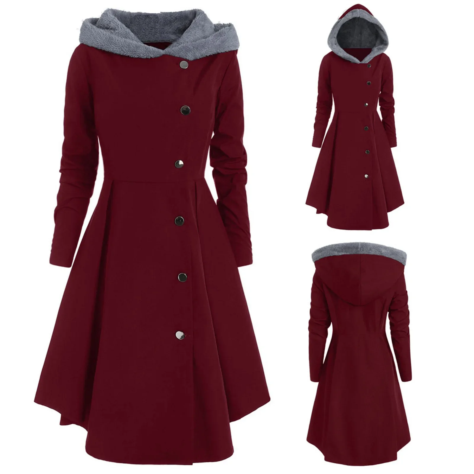 2024 Halloween Woolen Jacket Amazon Best Seller Christmas Elegant Windbreaker Women's Medium-Length Hooded Wool Coat