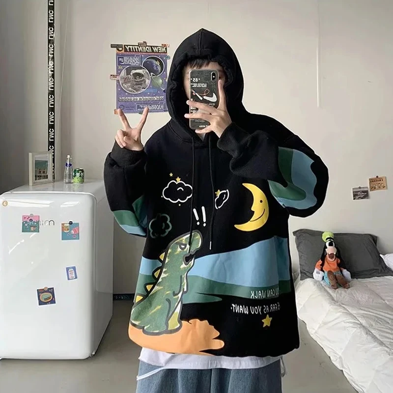 

Youthful Vitality Hoodie Fleece Men Chic Graphic Sense Cartoon Print Basics Pullover Oversize Hoodies