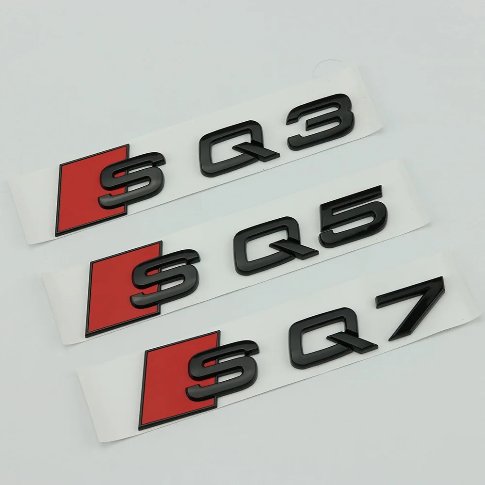 3D ABS Glossy Black Audi Logo SQ2 SQ3 SQ5 SQ7 SQ8 Emblem Letters Sticker Car Rear Trunk Badge Decal For Audi Auto Accrssorie